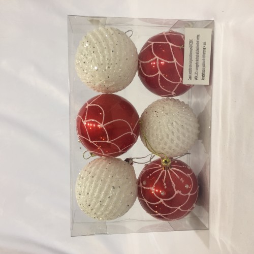 Confezione 6 sfere rosso bianco 