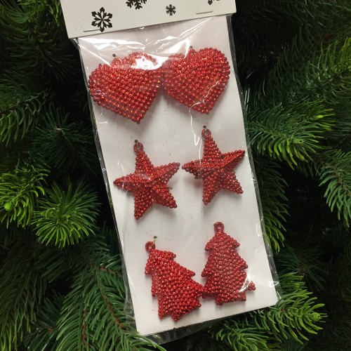 Confezione 6 addobbi rossi 